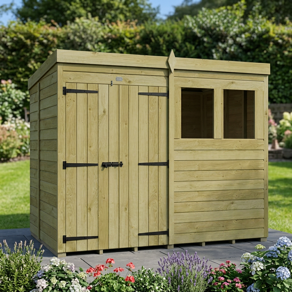 8 x 5 Pent Shed (Double Door, With Windows) - view 6