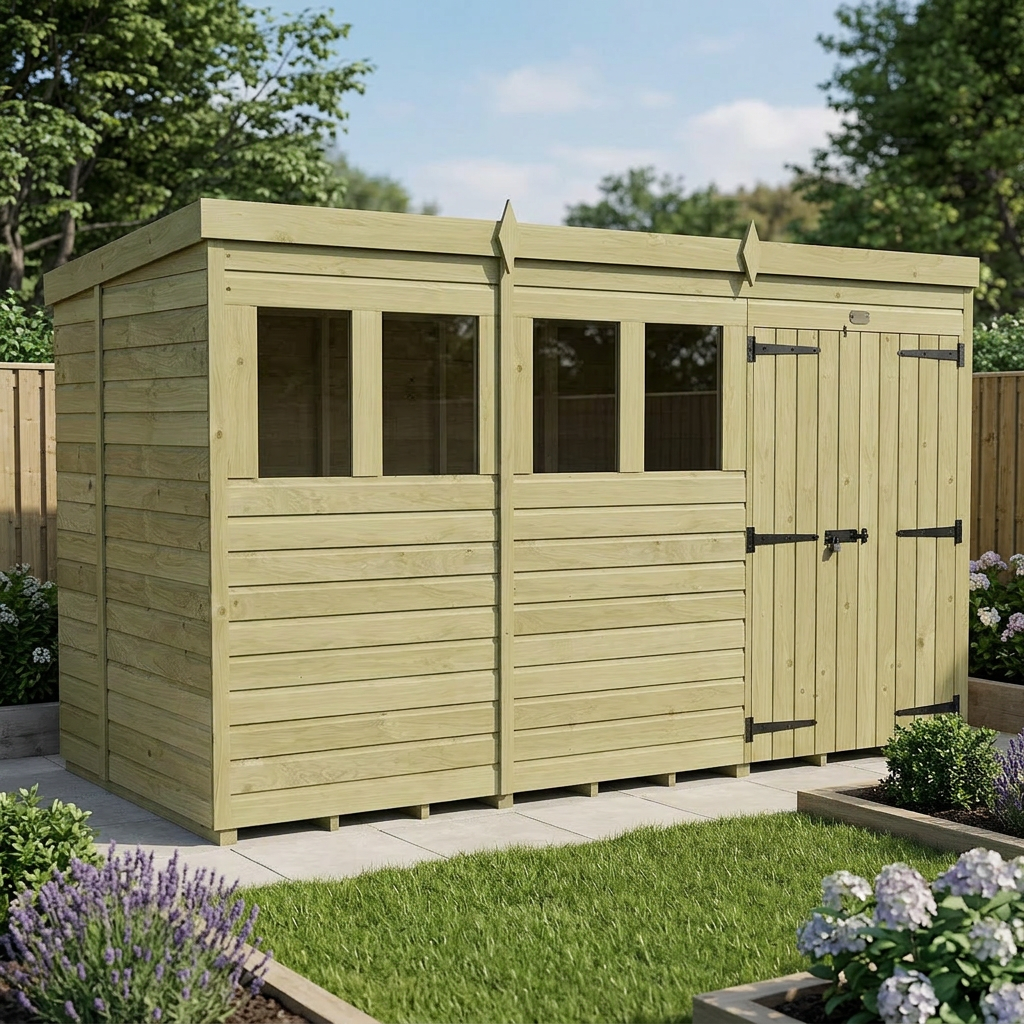 20 x 5 Pent Shed (Double Door, With Windows) - view 6