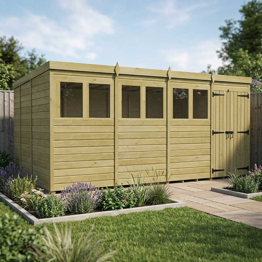 16 x 9 Pent Shed (Double Door, With Windows) - view 6