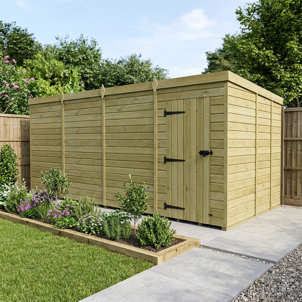 16 x 9 Pent Shed (Single Door, No Windows) - view 6
