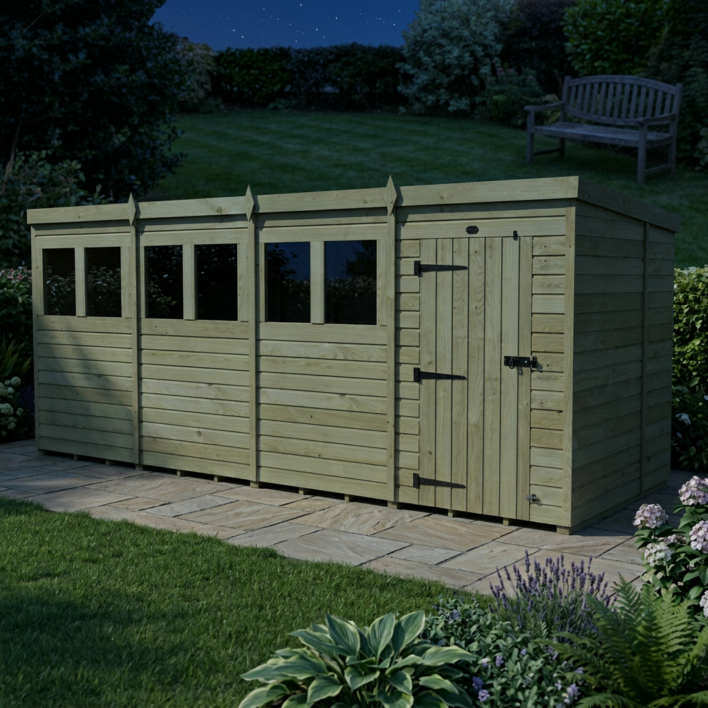 16 x 7 Pent Shed (Single Door, With Windows) - view 6