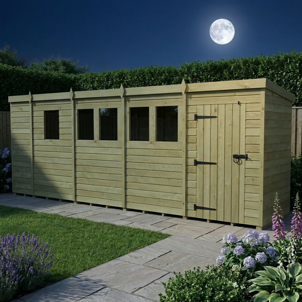 17 x 4 Pent Shed (Single Door, With Windows) - view 6