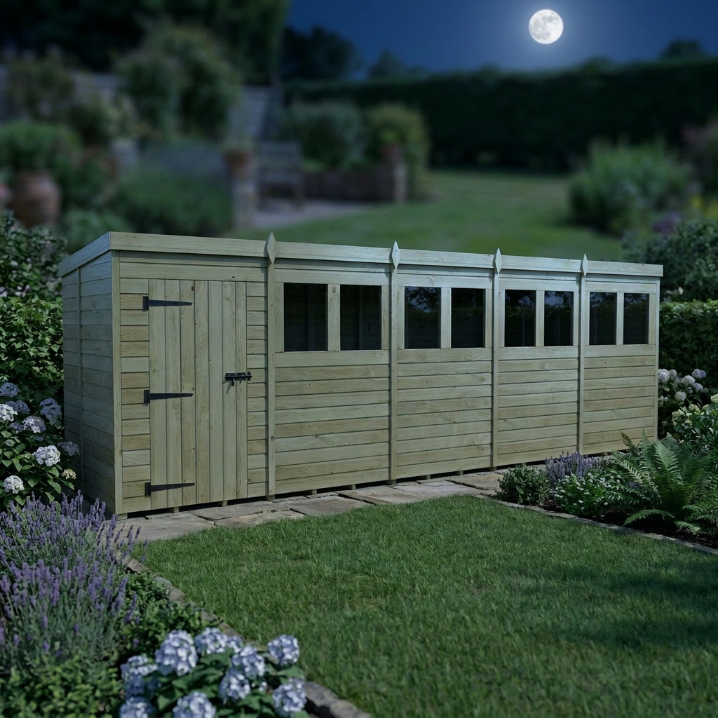 20 x 5 Pent Shed (Single Door, With Windows) - view 6