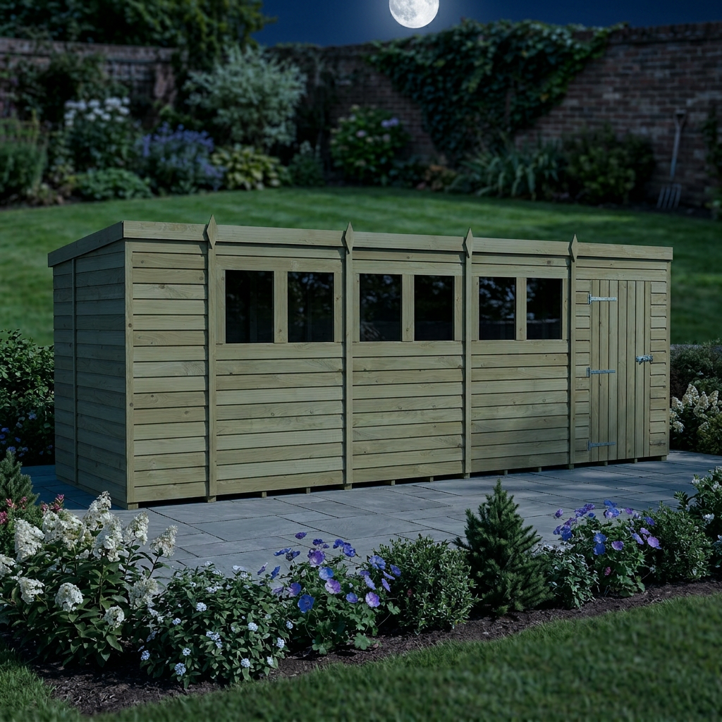 18 x 6 Pent Shed (Single Door, With Windows) - view 6