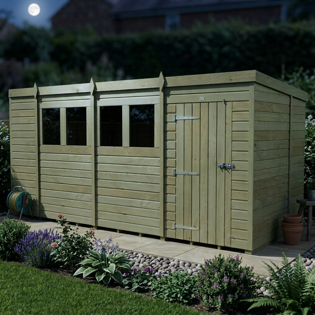 14 x 7 Pent Shed (Single Door, With Windows) - view 6