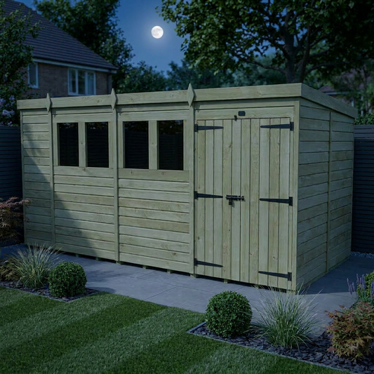 17 x 8 Pent Shed (Double Door, With Windows) - view 2