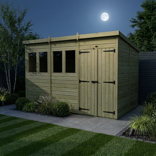 16 x 8 Pent Shed (Double Door, With Windows) - view 2