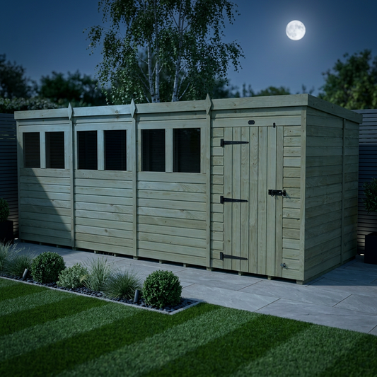 16 x 7 Pent Shed (Single Door, With Windows) - view 2