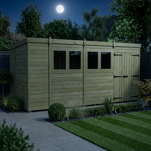 13 x 6 Pent Shed (Double Door, With Windows) - view 2