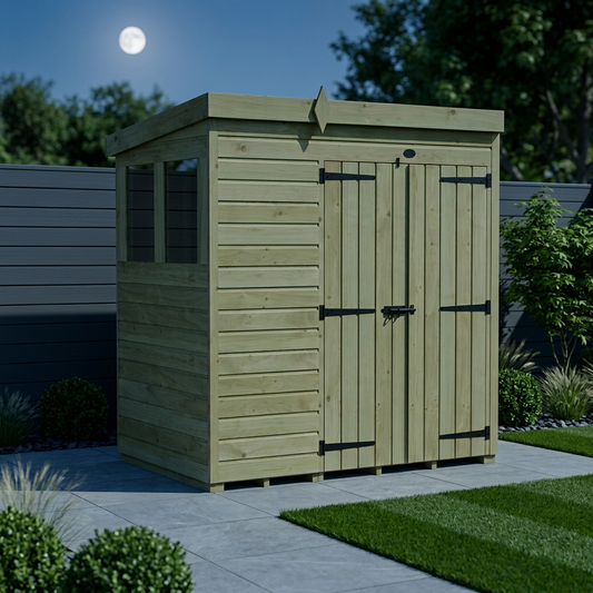 7 x 4 Pent Shed (Double Door, With Windows) - view 3