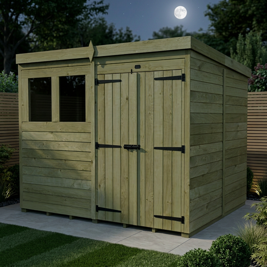 8 x 7 Pent Shed (Double Door, With Windows) - view 3
