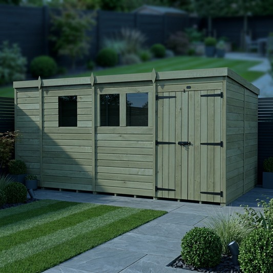 13 x 7 Pent Shed (Double Door, With Windows) - view 2