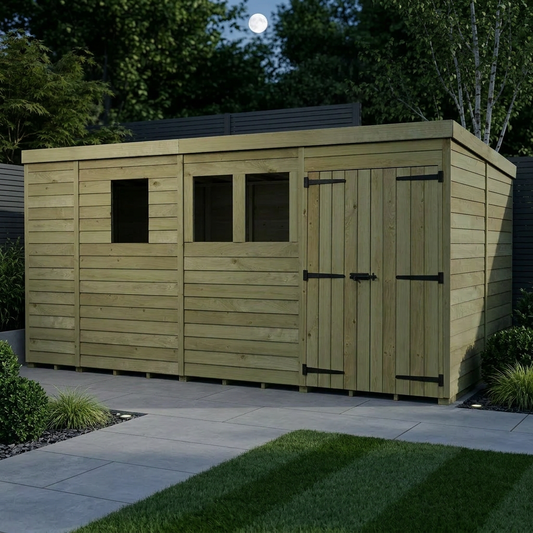 13 x 8 Pent Shed (Double Door, With Windows) - view 2