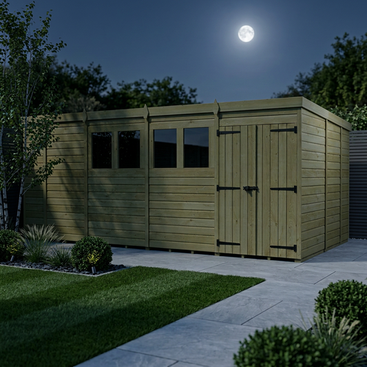 17 x 9 Pent Shed (Double Door, With Windows) - view 2