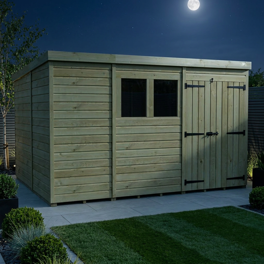 11 x 10 Pent Shed (Double Door, With Windows) - view 2