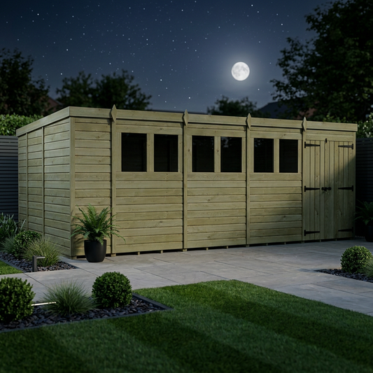 18 x 9 Pent Shed (Double Door, With Windows) - view 2