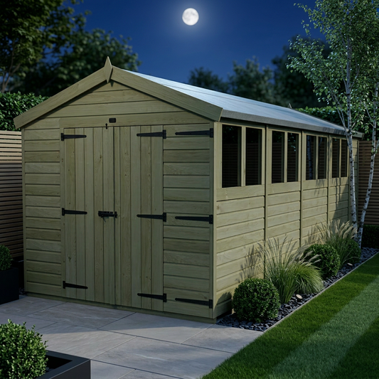 8 x 19 Apex Shed (Double Door, With Windows) - view 2