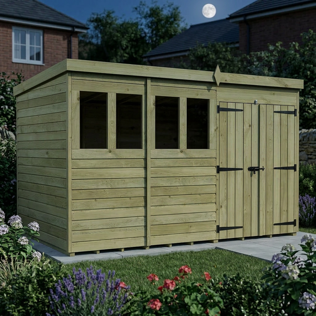 19 x 4 Pent Shed (Double Door, With Windows) - view 6