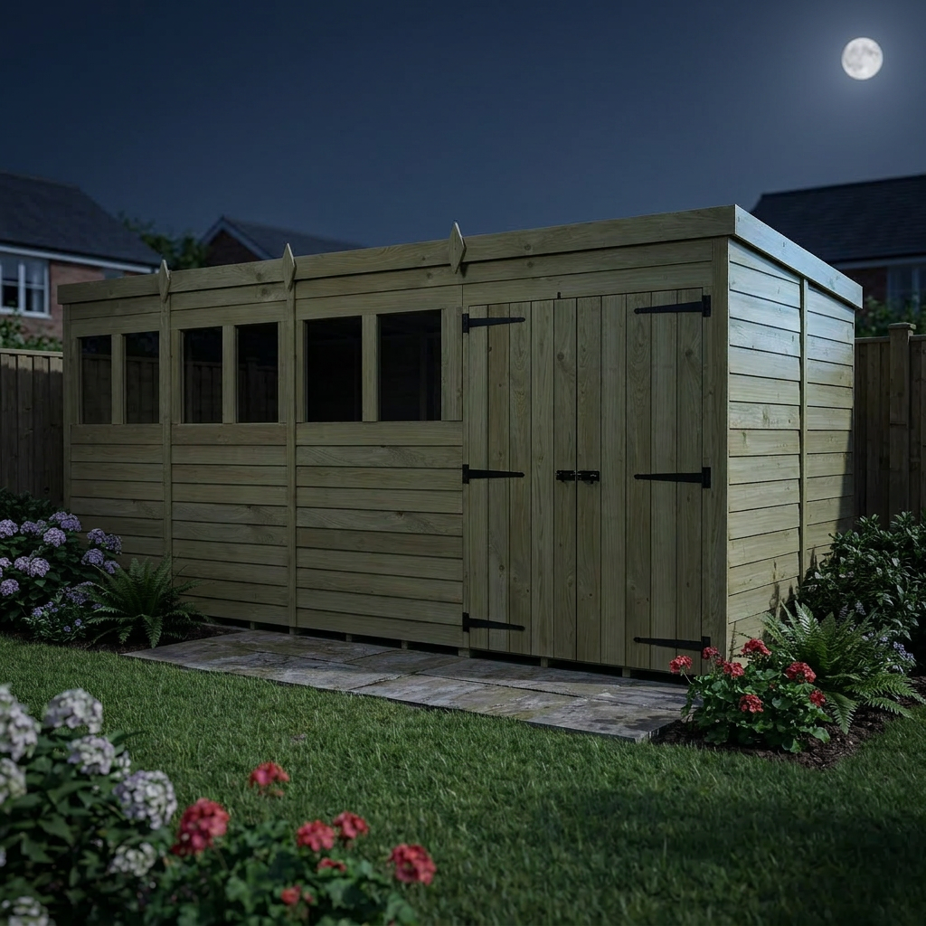 16 x 5 Pent Shed (Double Door, With Windows) - view 6