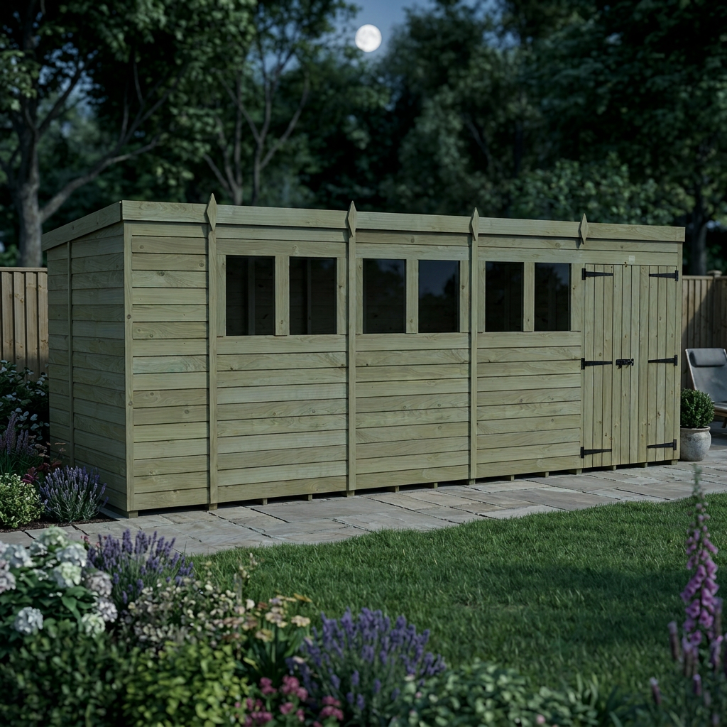 18 x 5 Pent Shed (Double Door, With Windows) - view 6