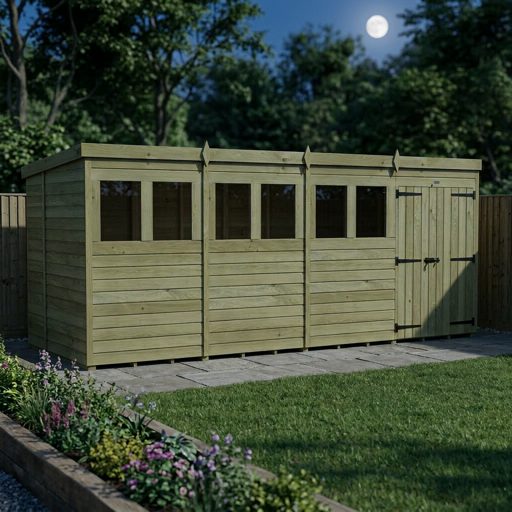 16 x 6 Pent Shed (Double Door, With Windows) - view 6