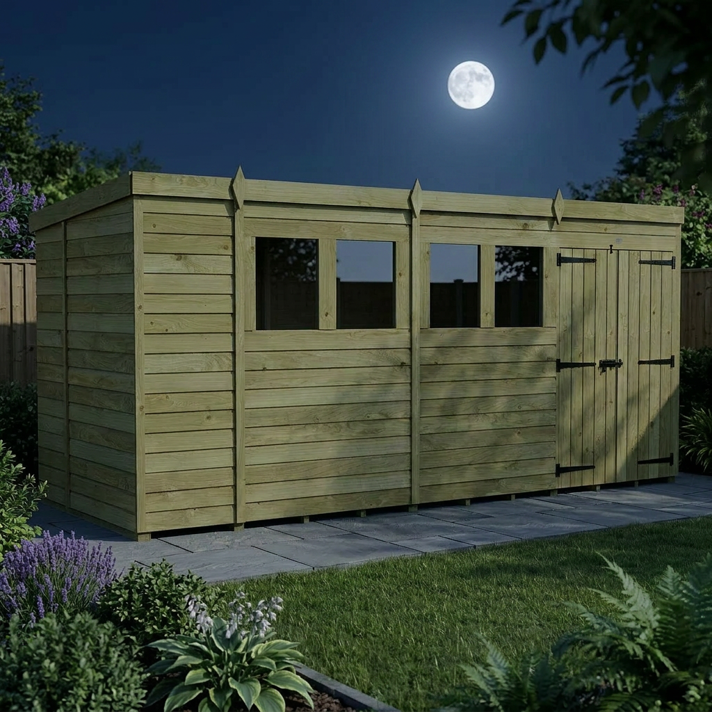 17 x 6 Pent Shed (Double Door, With Windows) - view 6
