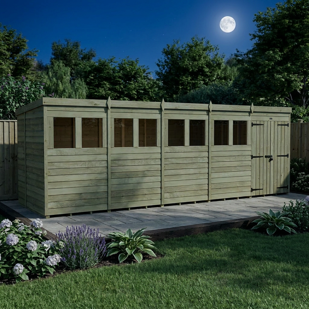 19 x 6 Pent Shed (Double Door, With Windows) - view 6