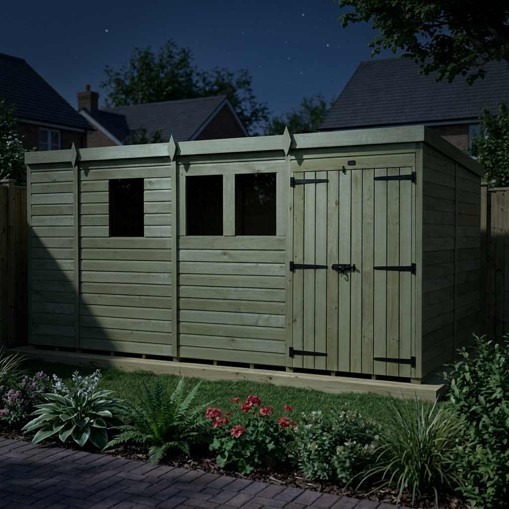 13 x 7 Pent Shed (Double Door, With Windows) - view 6