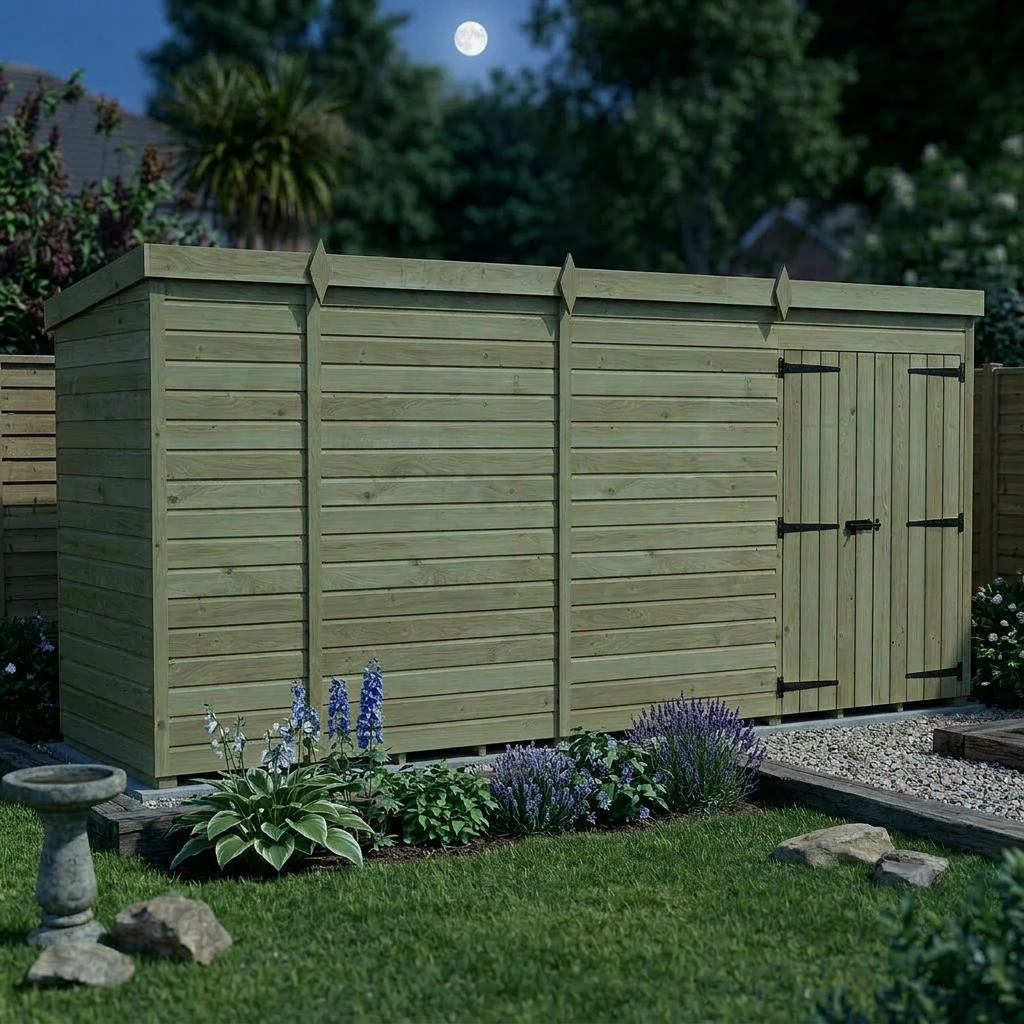 14 x 4 Pent Shed (Double Door, No Windows) - view 6