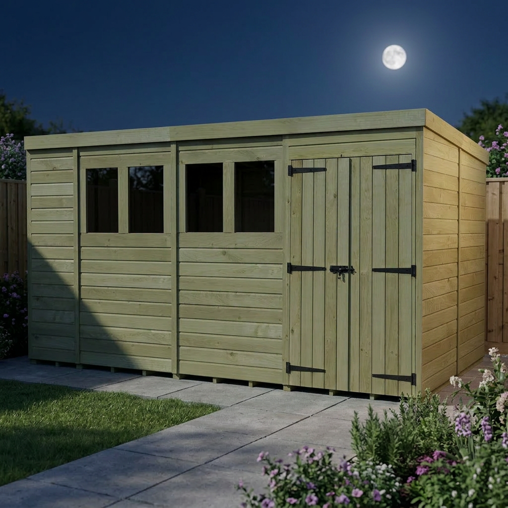 14 x 8 Pent Shed (Double Door, With Windows) - view 6