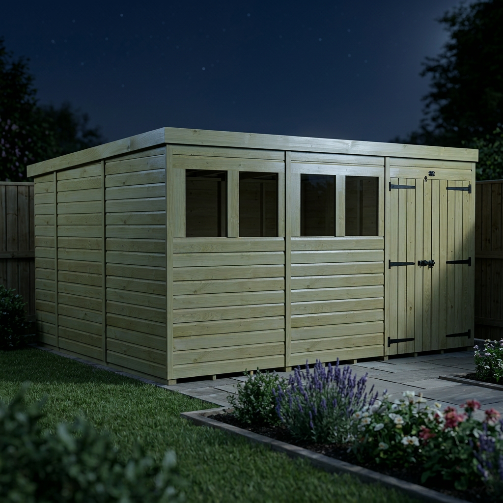 12 x 10 Pent Shed (Double Door, With Windows) - view 6