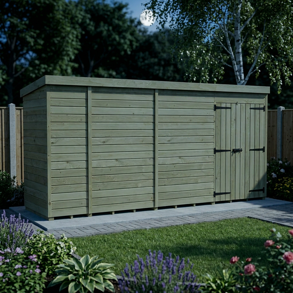 15 x 4 Pent Shed (Double Door, No Windows) - view 6