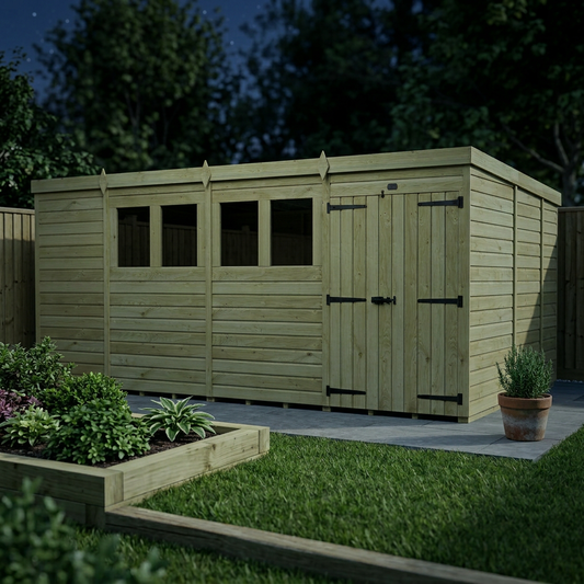 15 x 9 Pent Shed (Double Door, With Windows) - view 3
