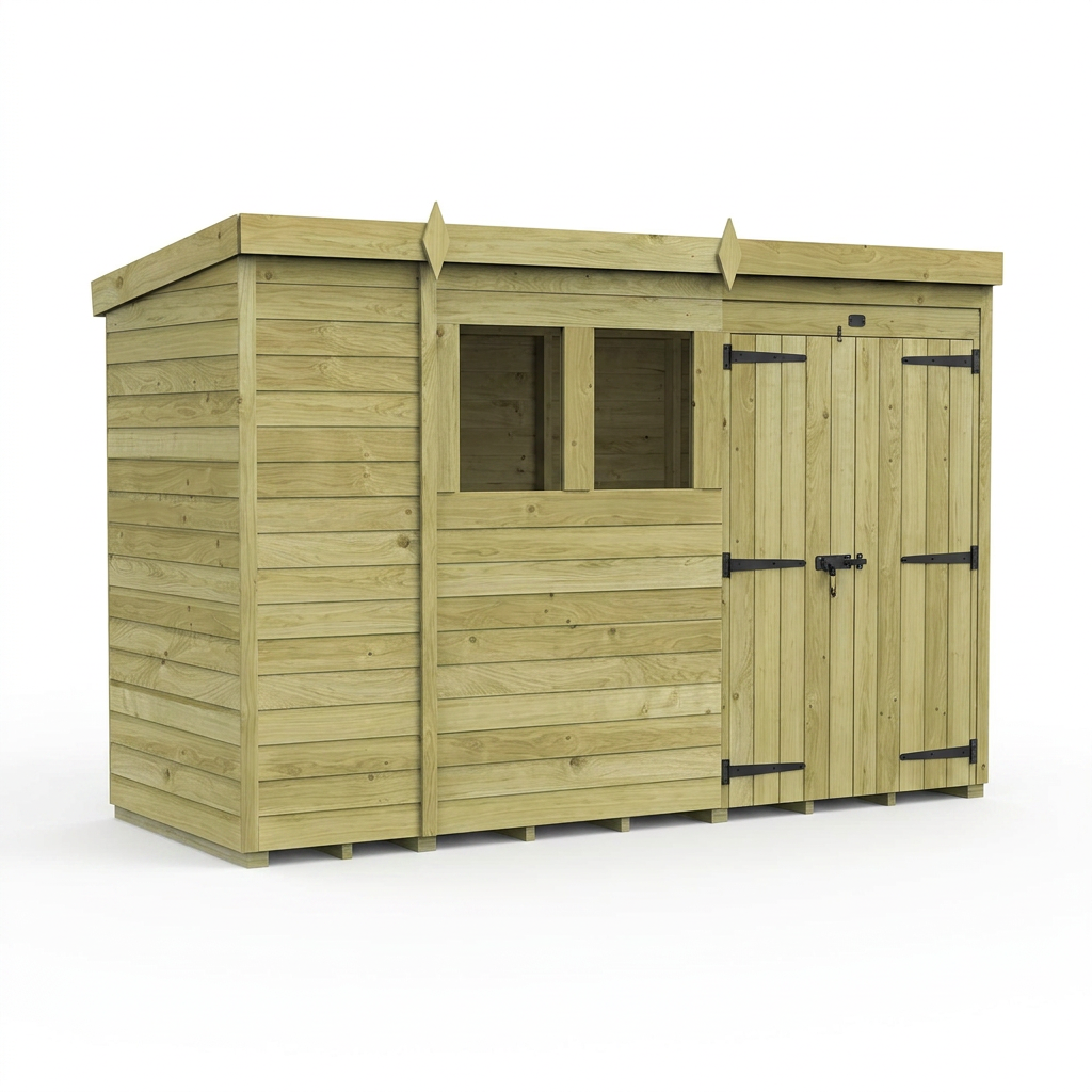 11 x 4 Pent Shed (Double Door, With Windows) - view 6
