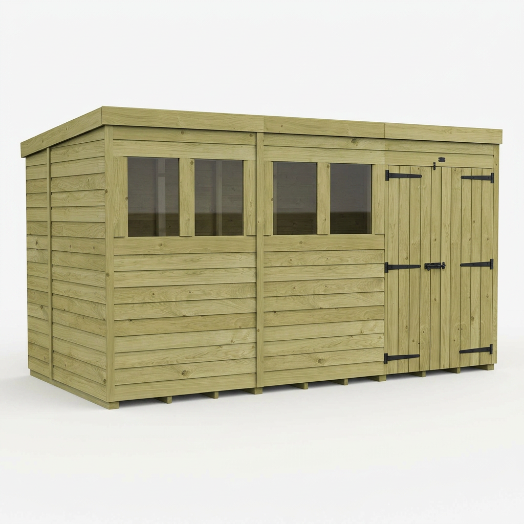 12 x 6 Pent Shed (Double Door, With Windows) - view 6