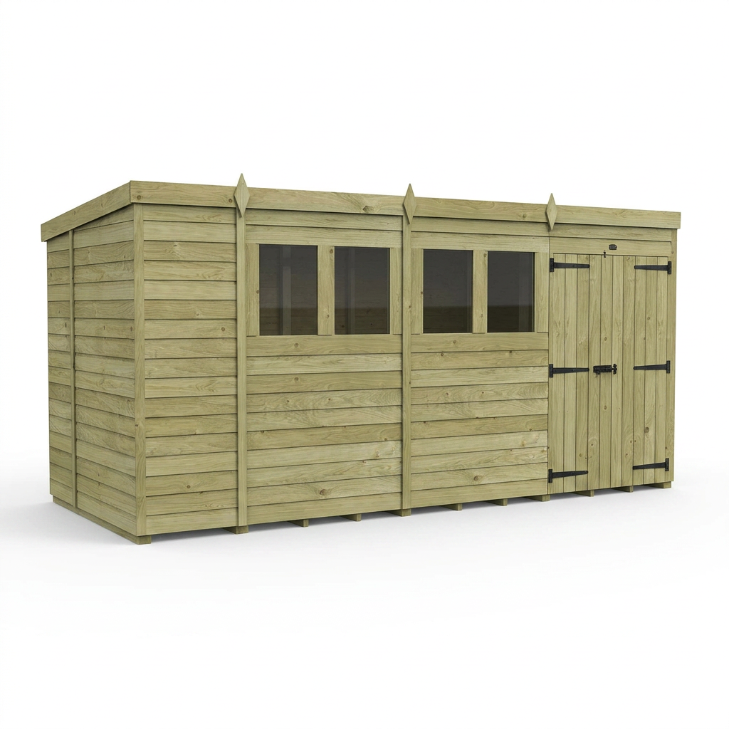 13 x 6 Pent Shed (Double Door, With Windows) - view 6