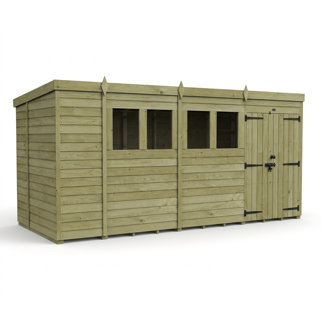 14 x 6 Pent Shed (Double Door, With Windows) - view 6