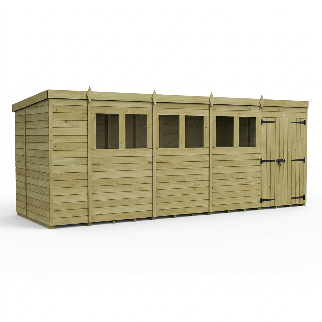 18 x 6 Pent Shed (Double Door, With Windows) - view 6