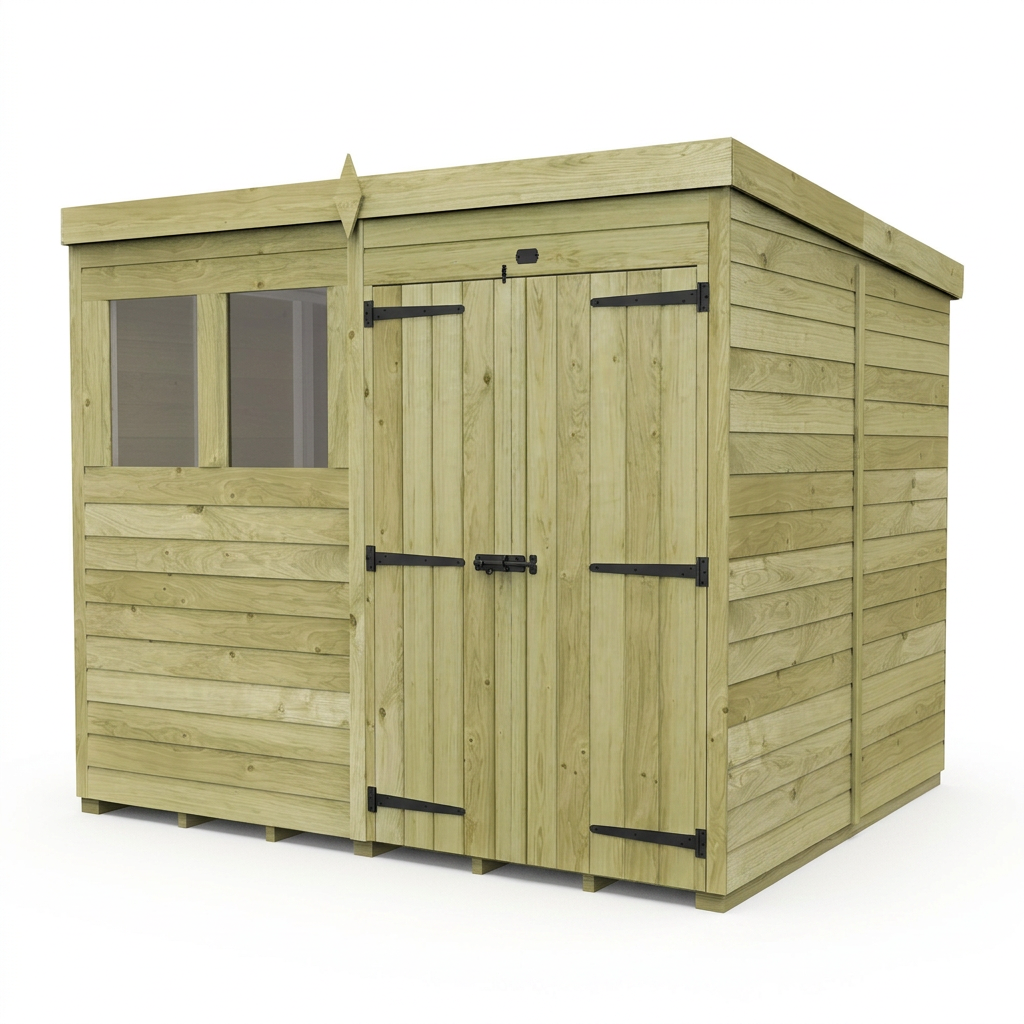 8 x 7 Pent Shed (Double Door, With Windows) - view 6