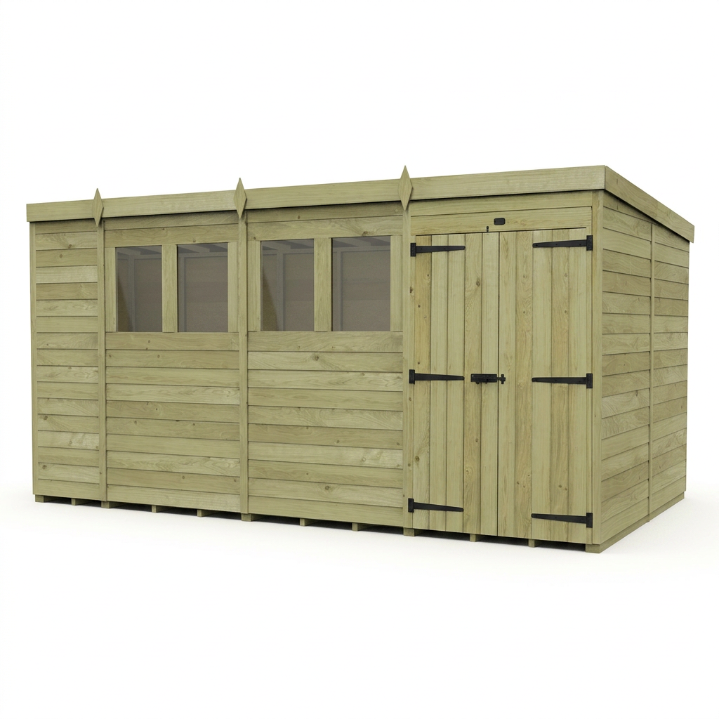 15 x 8 Pent Shed (Double Door, With Windows) - view 6