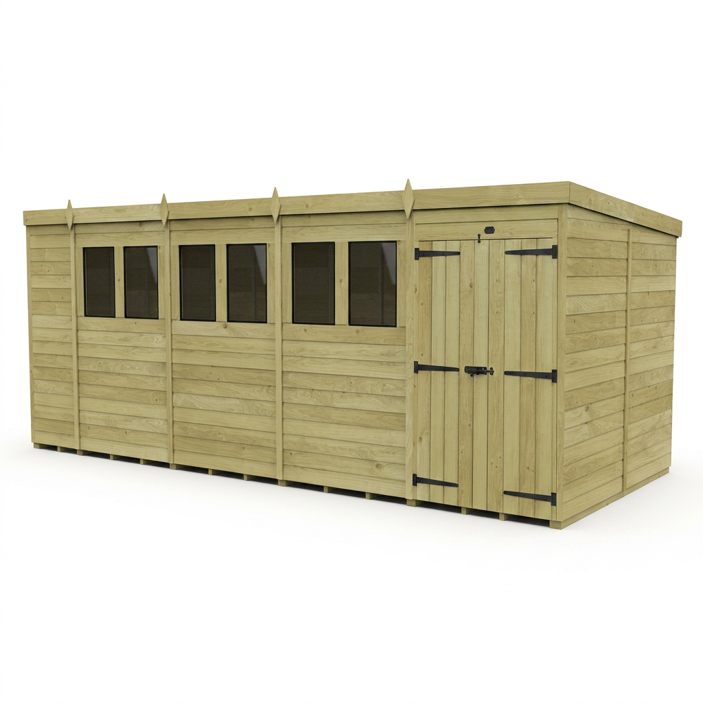 18 x 8 Pent Shed (Double Door, With Windows) - view 6