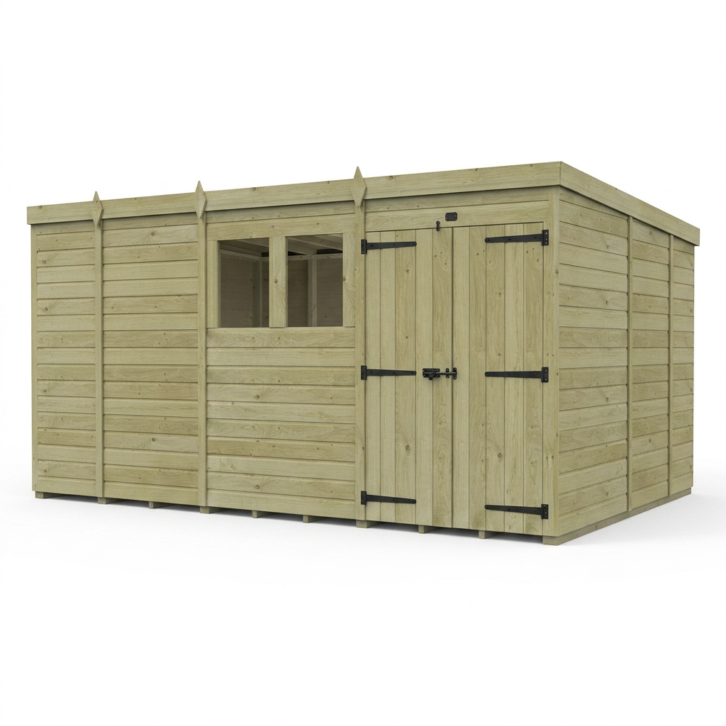 13 x 9 Pent Shed (Double Door, With Windows) - view 6