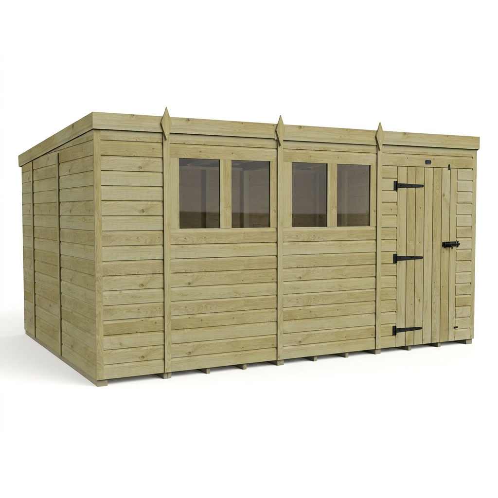 14 x 10 Pent Shed (Single Door, With Windows) - view 6
