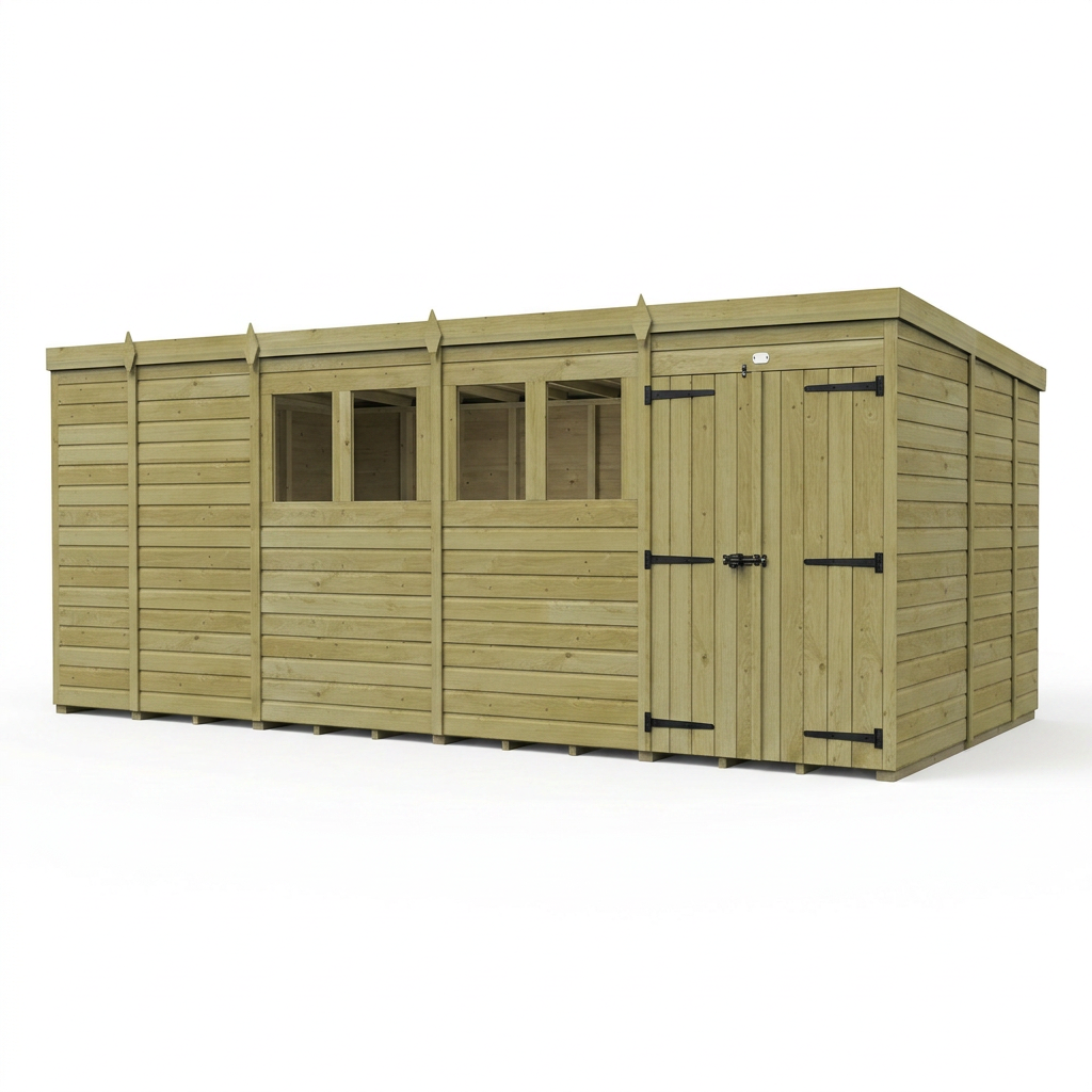 17 x 9 Pent Shed (Double Door, With Windows) - view 6