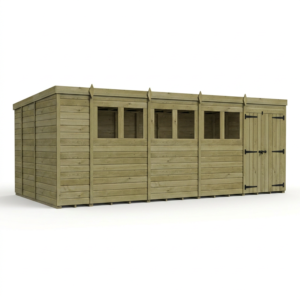 18 x 9 Pent Shed (Double Door, With Windows) - view 6