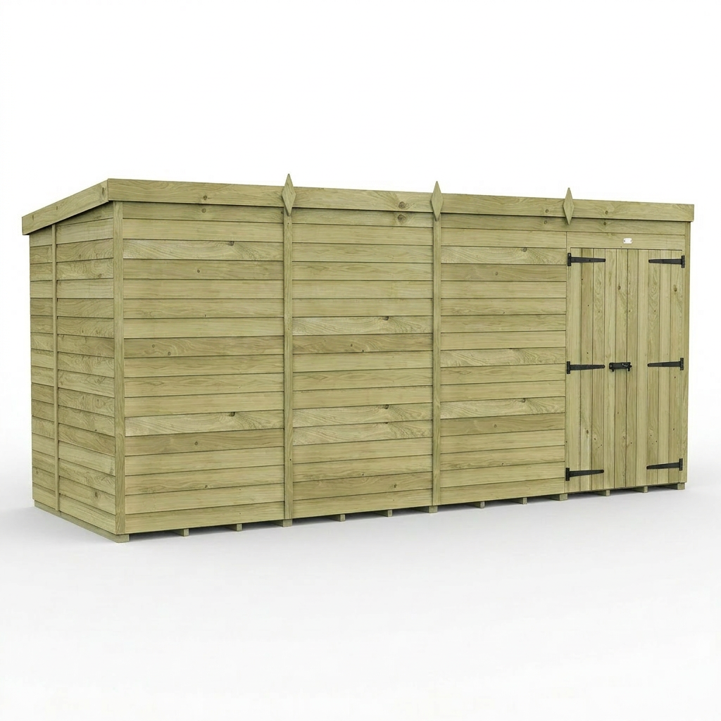 15 x 6 Pent Shed (Double Door, No Windows) - view 6