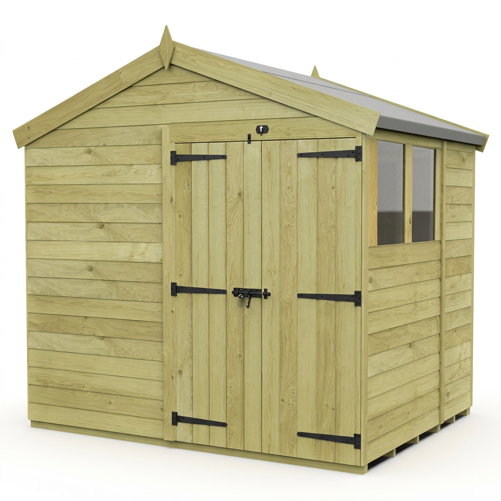 8 x 7 Apex Shed (Double Door, With Windows) - view 6