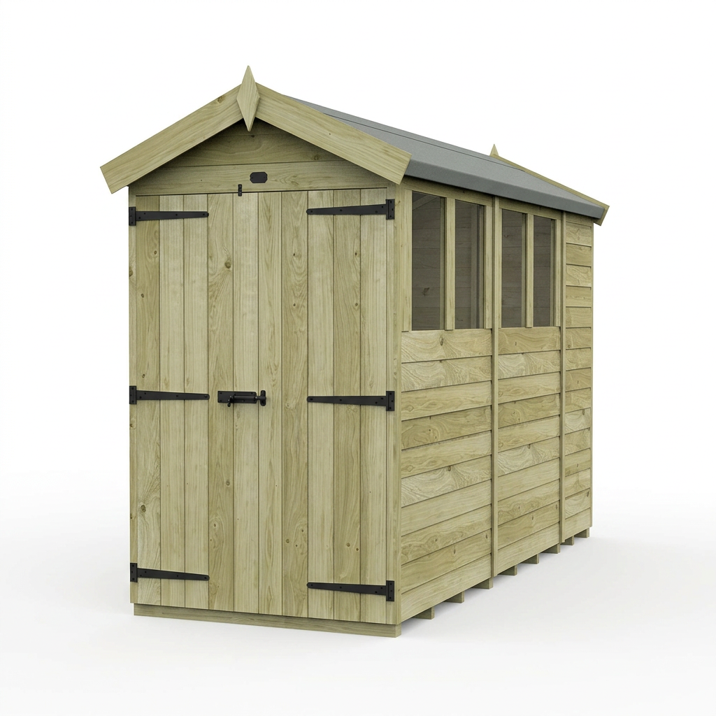 4 x 11 Apex Shed (Double Door, With Windows) - view 6