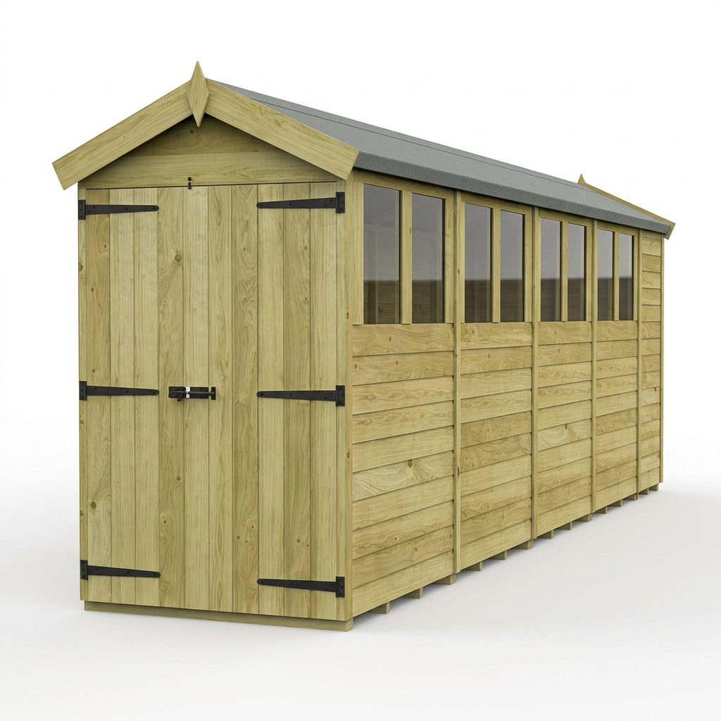 4 x 19 Apex Shed (Double Door, With Windows) - view 5