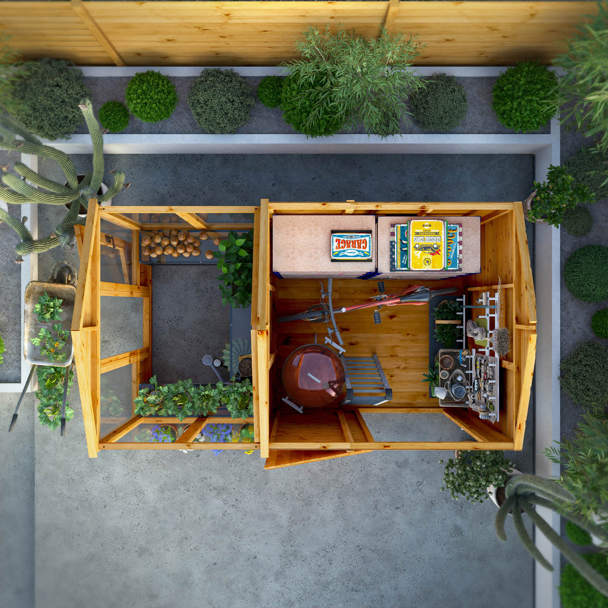 Woodsman Modular Greenhouse and Garden Shed Combination with Roof Vent